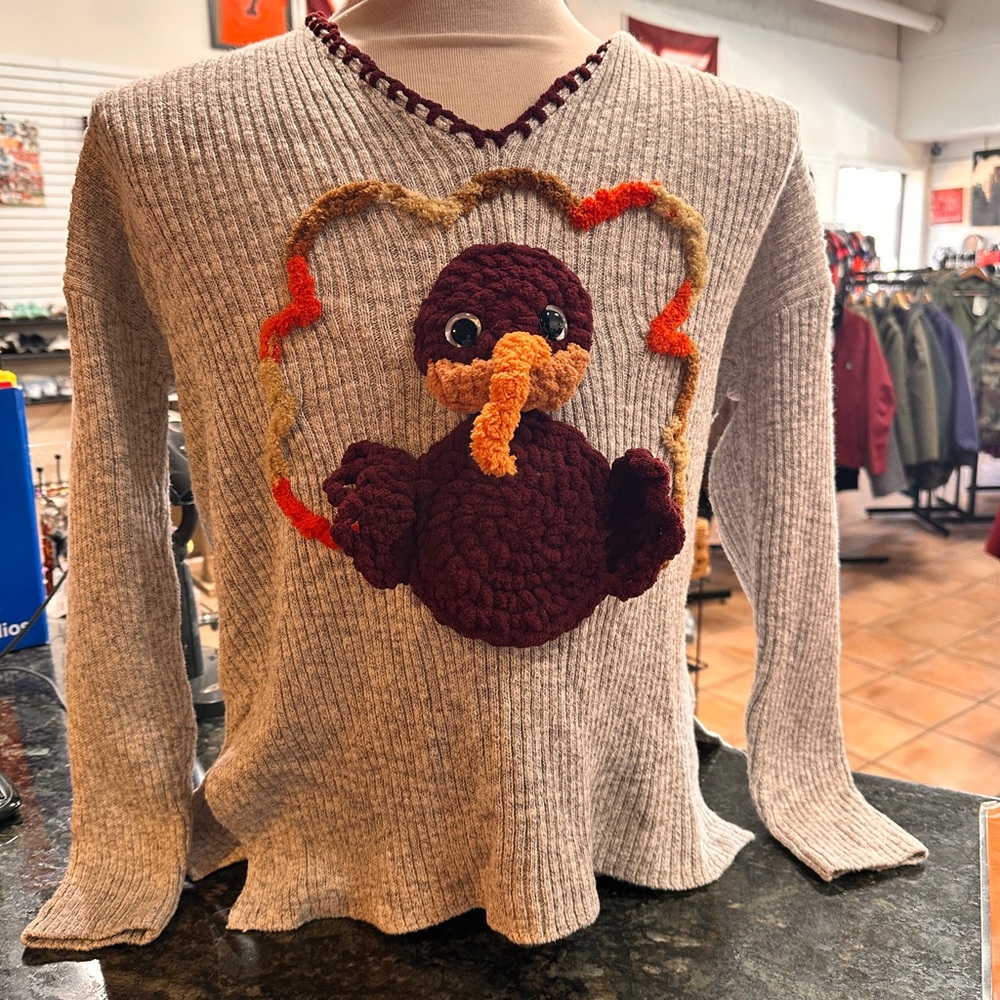 Gray Sweater with Turkey Design